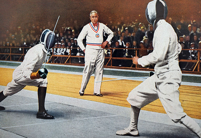 Photos Match d’escrime. Giulio Gaudini [Italie] contre György Piller [Hongrie], photographie,[nbsp]1932.
