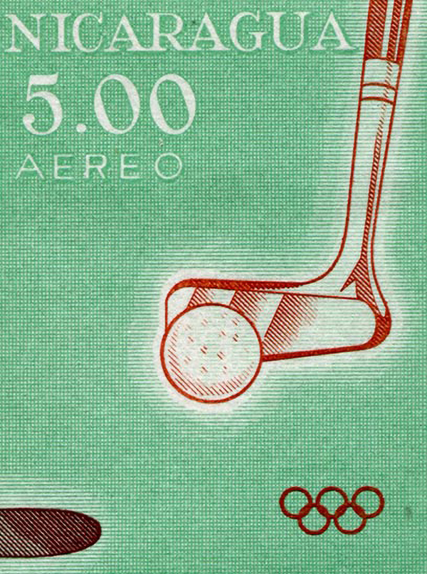 Photos Nicaragua. « Le golf aux Jeux Olympiques de Tokyo », timbre-poste, 1964.
