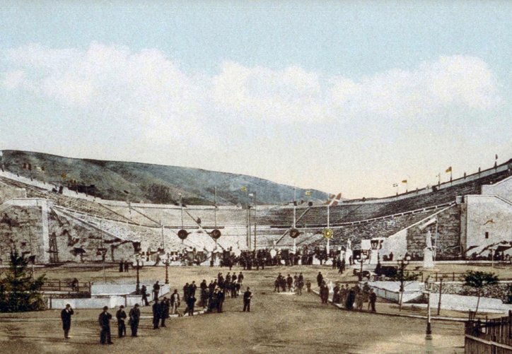 Grèce. Athènes. Stade panathénaïque rénové, carte postale, 1896.