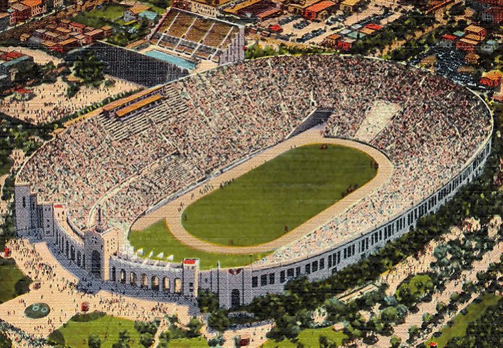 Los Angeles Coliseum (Olympic Stadium), carte postale colorisée, 1932.