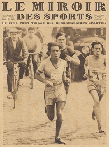 Photos « Le Français El Ouafi vainqueur du marathon olympique à Amsterdam », couverture[nbsp]de presse in[nbsp]Le Miroir des Sports, 1928.
