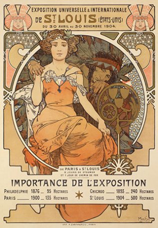 Image Exposition universelle et internationale de[nbsp]Saint-Louis, affiche
signée Alphonse[nbsp]Mucha, 1904.
