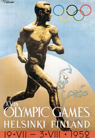 Image XVth Olympic Games. Helsinki Finland,
affiche&nbsp;signée Ilmari Sysimetsä, 1952.
