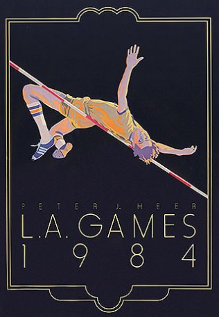 Image L.A. Games 1984 [saut en hauteur], affiche[nbsp]signée&nbsp;Peter J. Heer, 1984.
