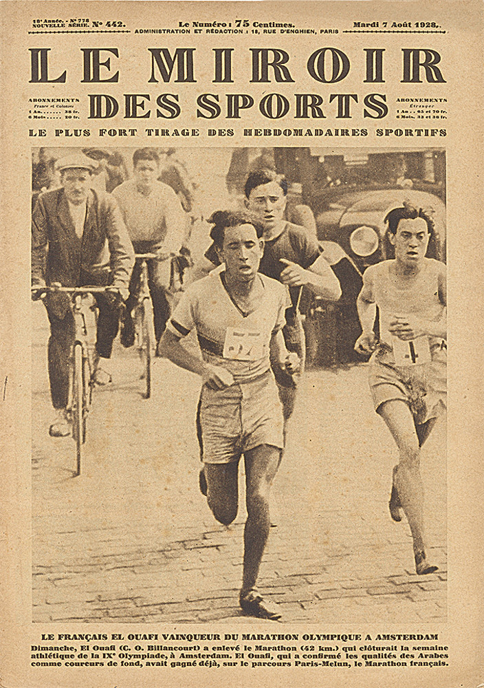 Photo « Le Français El Ouafi vainqueur du marathon olympique à Amsterdam », couverture de presse, Le Miroir des Sports, 1928. © Coll. Groupe de recherche Achac